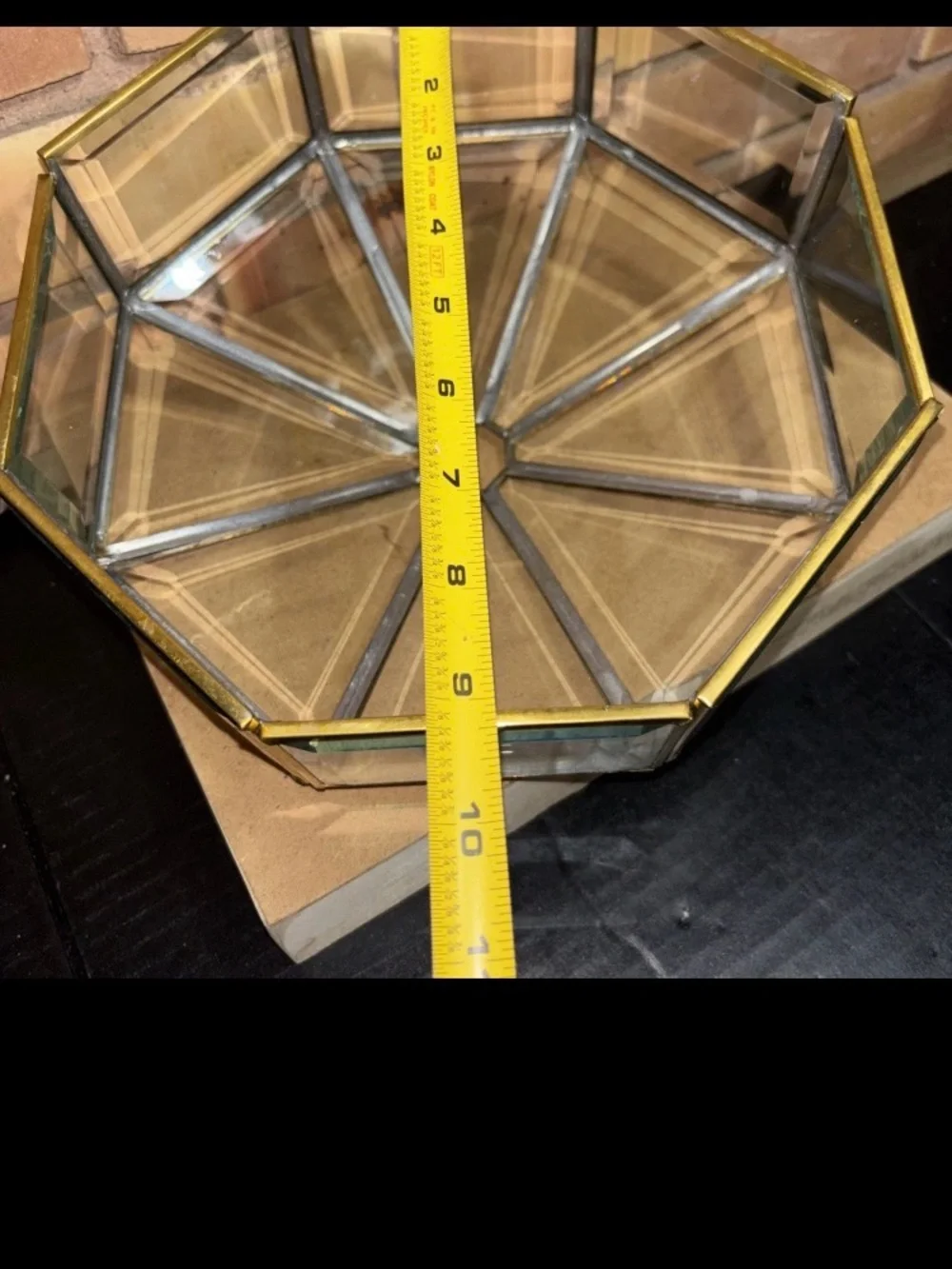 Brass and Beveled Glass Light Fixture/Shade